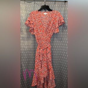 Printed red wrap dress size medium